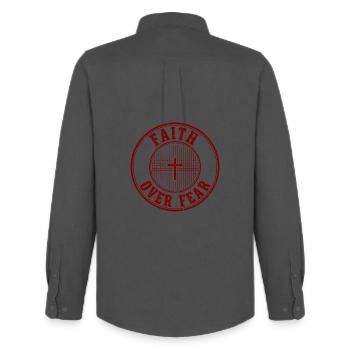 Faith Over Fear Emblem - Men's Oxford Shirt by Stanley/Stella - anthracite - Back - AI Model Male 185 dark (185cm)