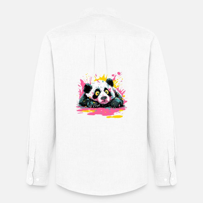 Panda Splash Pop-Art Farbspritzer - Männer Oxford Hemd von Stanley/Stella - Weiß