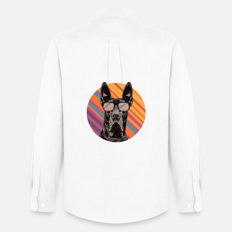 Dobermann mit Sonnenbrille Pop Art - Männer Oxford Hemd von Stanley/Stella - Weiß