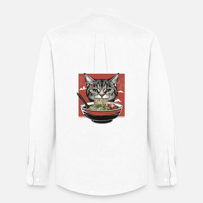 Katze mit Ramen - Männer Oxford Hemd von Stanley/Stella - Weiß