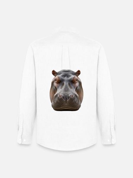 Hippopotamus Portrait Detail Wildlife Design - Men's Oxford Shirt by Stanley/Stella - white