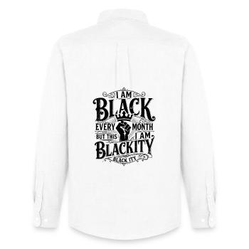 Blackity Black Ity célébrant l’héritage noir - Chemise Oxford homme Stanley/Stella - blanc - Dos - AI Model Male 185 dark (185cm)