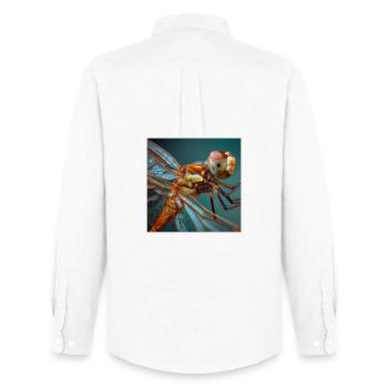 Graphisme macro de la faune de Dragonflies - Chemise Oxford homme Stanley/Stella - blanc - Dos - AI Model Male 185 dark (185cm)