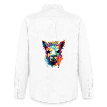 Llama Farbexplosion Popart - Männer Oxford Hemd von Stanley/Stella - Weiß - Hinten - AI Model Male 185 dark (185cm)