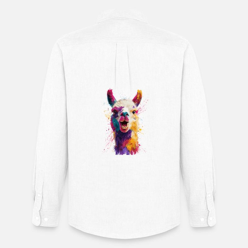 Farbenfrohe Llama Explosion - Männer Oxford Hemd von Stanley/Stella - Weiß