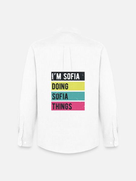Jeg er Sofia som gjør Sofia-ting i retrofarger - Stanley/Stella Oxfordskjorte herre - hvit