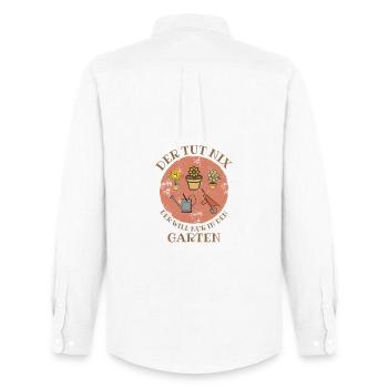 He doesn't do anything – he just wants to go into the garden - Men's Oxford Shirt by Stanley/Stella - white - Back - AI Model Male 185 dark (185cm)