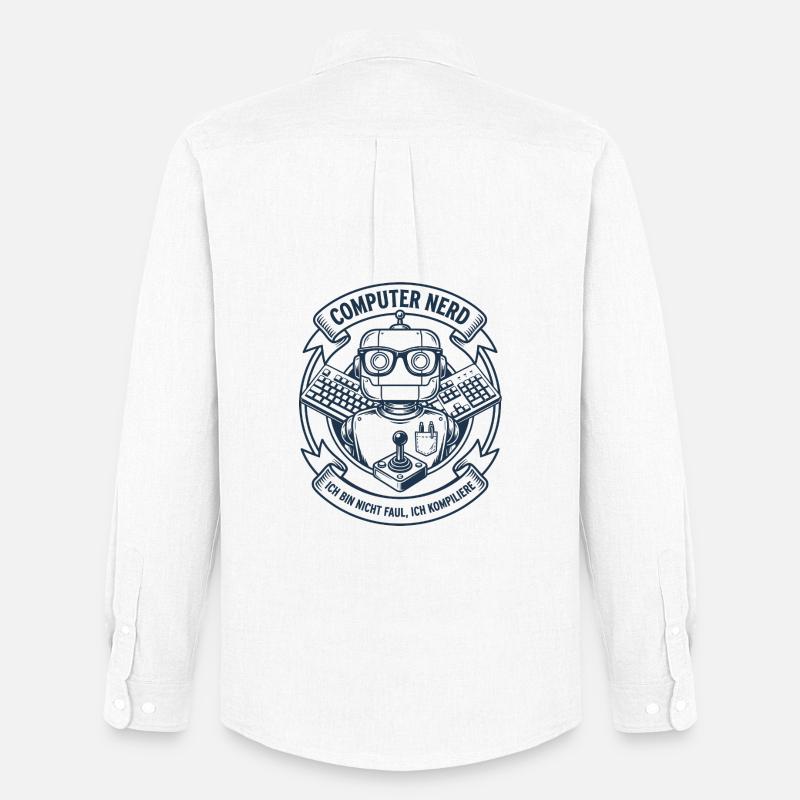 Computer Nerd Roboter Logo - Männer Oxford Hemd von Stanley/Stella - Weiß