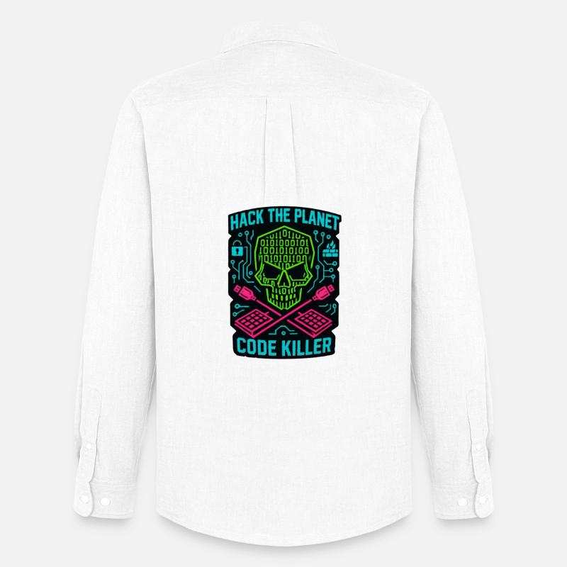 Hack the Planet Code Killer - Cybersécurité - Chemise Oxford homme Stanley/Stella - blanc