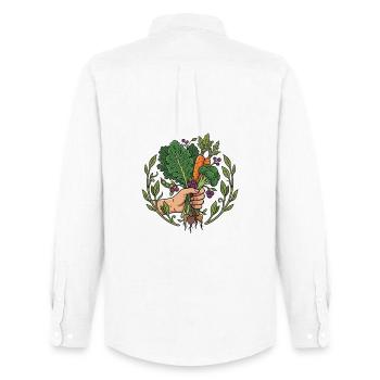 Carottes et légumes racines à la main de récolte - Chemise Oxford homme Stanley/Stella - blanc - Dos - AI Model Male 185 dark (185cm)
