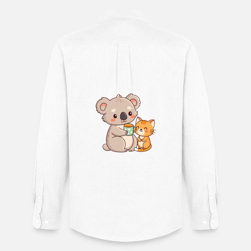 Koala und Katze Süßer Kaffee - Männer Oxford Hemd von Stanley/Stella - Weiß