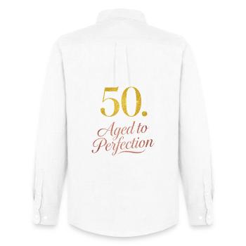 50th Birthday Aged To Perfection - Männer Oxford Hemd von Stanley/Stella - Weiß - Hinten - AI Model Male 185 dark (185cm)
