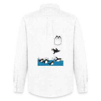 Penguin Jump Into The Water Pocket Design - Men's Oxford Shirt by Stanley/Stella - white - Back - AI Model Male 185 dark (185cm)