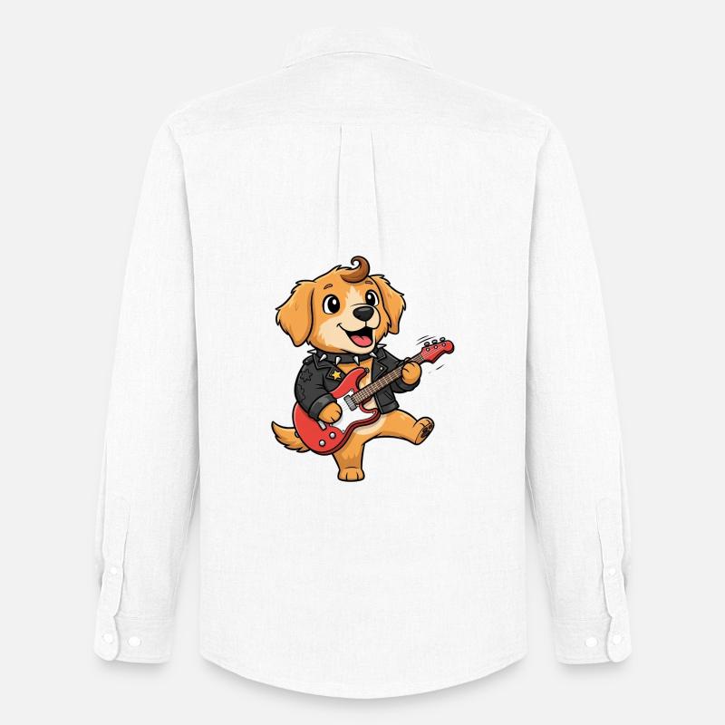 Rockiger Hund mit E-Gitarre - Männer Oxford Hemd von Stanley/Stella - Weiß