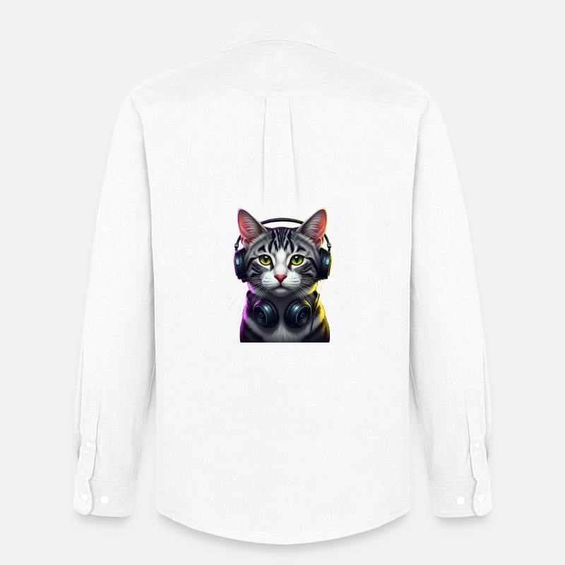 KatzenDJ Neon Kopfhörer Music lover cat - Männer Oxford Hemd von Stanley/Stella - Weiß