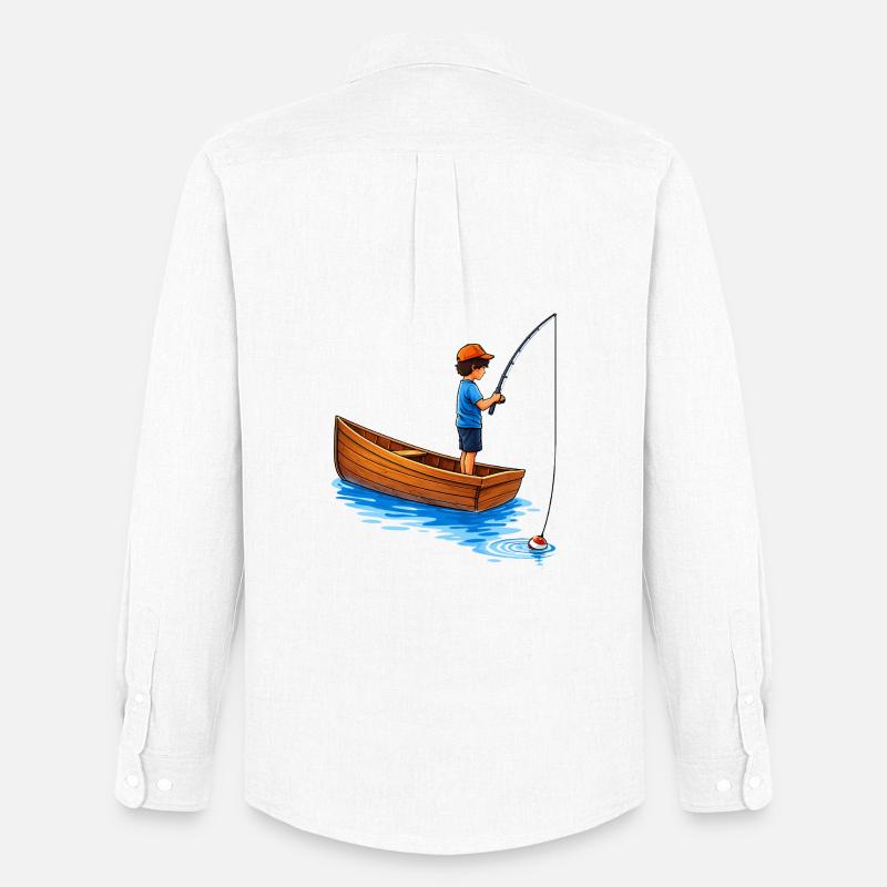 Junge beim Angeln im Boot Illustration  - Männer Oxford Hemd von Stanley/Stella - Weiß