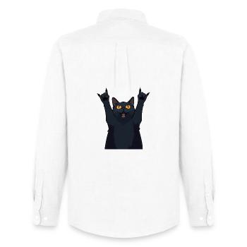 Metal Cat – Black Cat Shows Horns - Men's Oxford Shirt by Stanley/Stella - white - Back - AI Model Male 185 dark (185cm)
