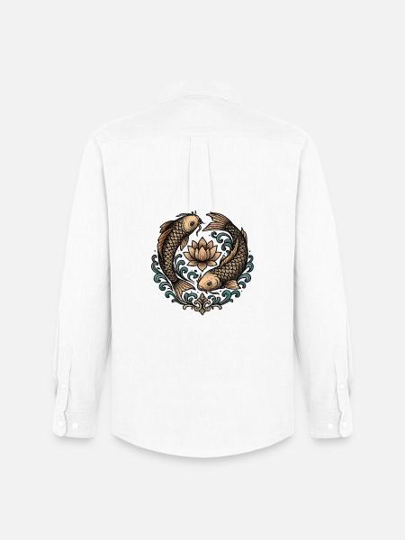 Koi and Lotus Circle Harmony Tattoo - Men's Oxford Shirt by Stanley/Stella - white