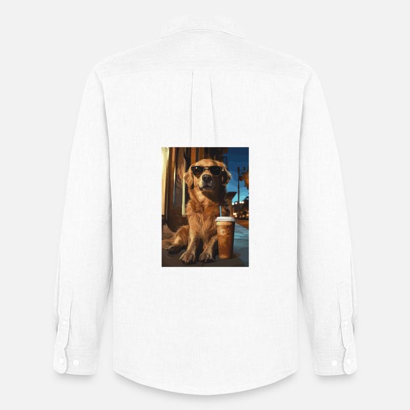 Golden Retriever mit Eiskaffee - Männer Oxford Hemd von Stanley/Stella - Weiß