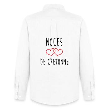 noces de cretonne 19 ans d'amour - Chemise Oxford homme Stanley/Stella - blanc - Dos - AI Model Male 185 dark (185cm)