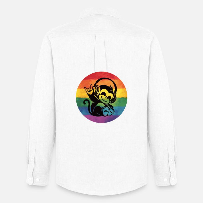Regenbogen Affe – Kopfhörer Rockhandzeichen - Männer Oxford Hemd von Stanley/Stella - Weiß