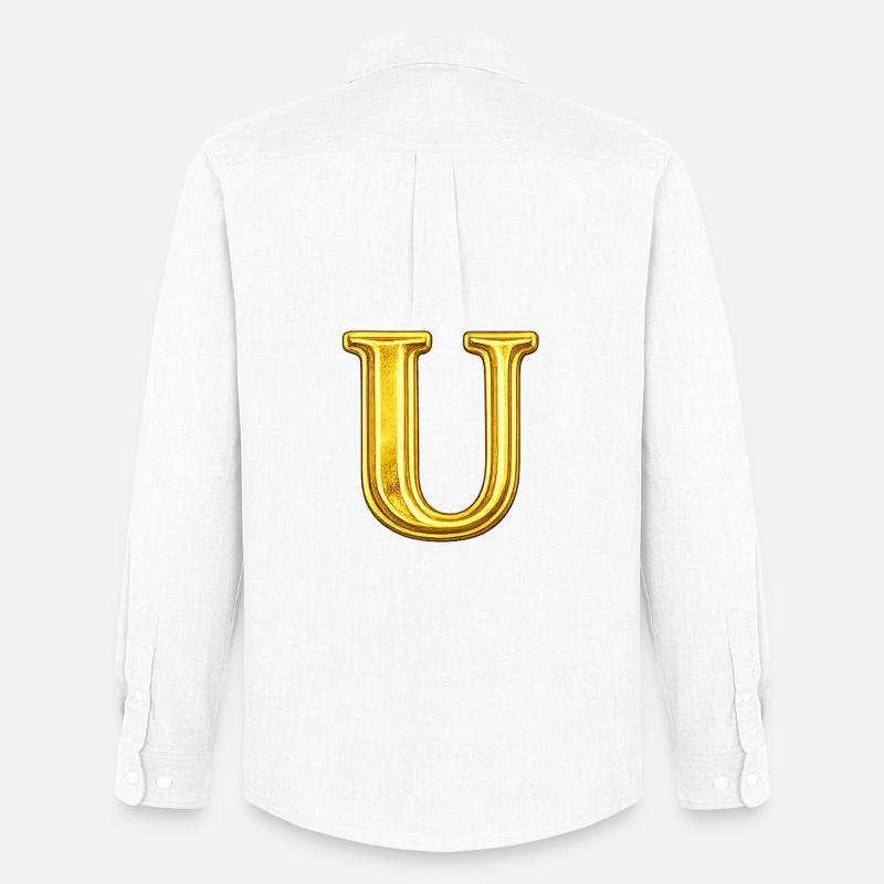 Goldenes U Monogramm - Männer Oxford Hemd von Stanley/Stella - Weiß