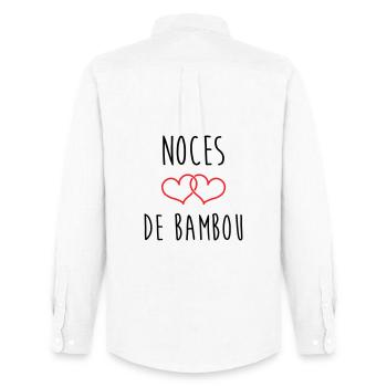 noces de Bambou 79 ans de mariage - Chemise Oxford homme Stanley/Stella - blanc - Dos - AI Model Male 185 dark (185cm)