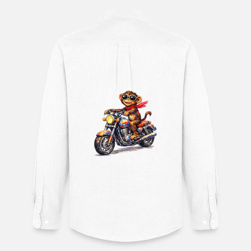 Bunter Affe auf Motorrad - Männer Oxford Hemd von Stanley/Stella - Weiß