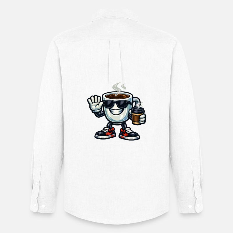 Kaffee-Maskottchen mit Sonnenbrille - Männer Oxford Hemd von Stanley/Stella - Weiß