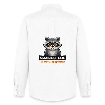 Late-Night Raccoon Superpower - Men's Oxford Shirt by Stanley/Stella - white - Back - AI Model Male 185 dark (185cm)