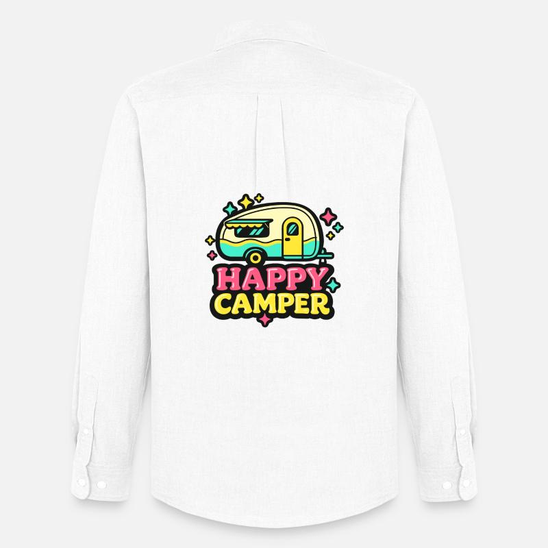 Fröhlicher Retro Camper - Männer Oxford Hemd von Stanley/Stella - Weiß