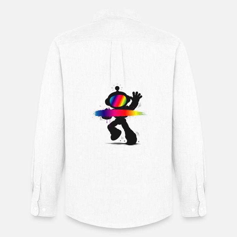 Robot Silhouette Regnbue Splash Design - Oxfordskjorte herre Stanley/Stella - hvid