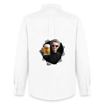 Marie Curie hält ein Bier - Männer Oxford Hemd von Stanley/Stella - Weiß - Hinten - AI Model Male 185 dark (185cm)
