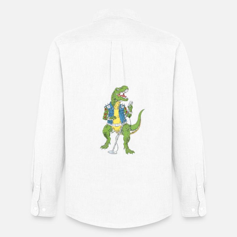 Dino Rock star mit Mikro - Männer Oxford Hemd von Stanley/Stella - Weiß