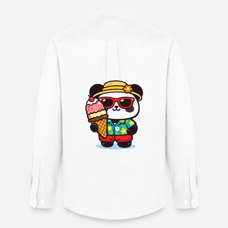 Panda Surf mit Eis - Männer Oxford Hemd von Stanley/Stella - Weiß