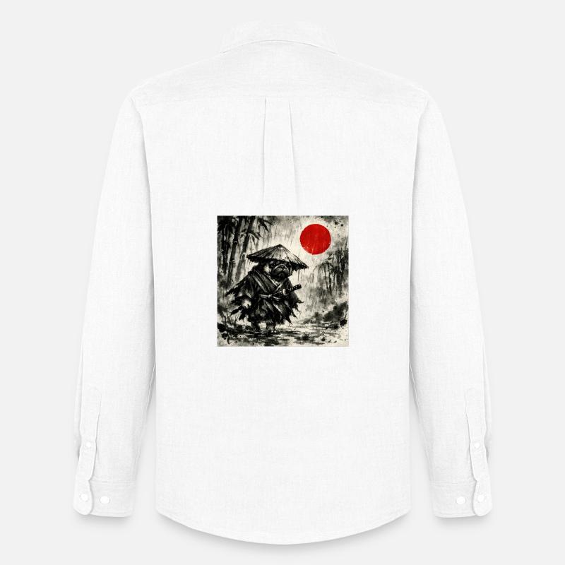 Samurai Pug Dog Japanisches Tusche-Waschbild - Männer Oxford Hemd von Stanley/Stella - Weiß