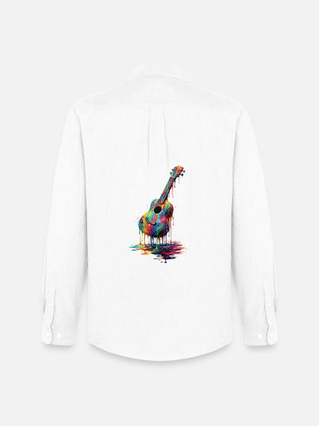 Ukulele med dryppende maling - Oxfordskjorte herre Stanley/Stella - hvid