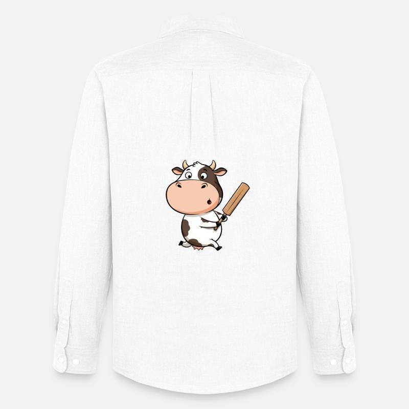 Rolig ko på cricket för barnfans - Stanley/Stella Oxfordskjorta Herr - vit