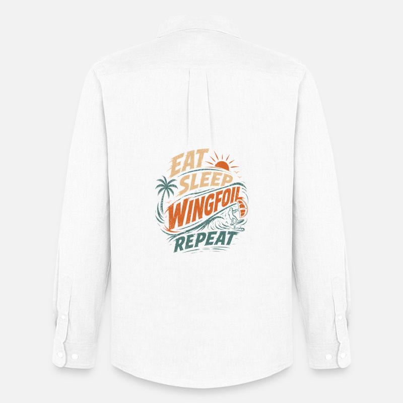 Eat Sleep Wingfoil Repeat Surfdesign - Männer Oxford Hemd von Stanley/Stella - Weiß