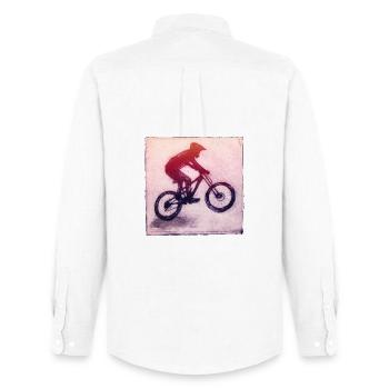 Mountain Biker - Hand Carved Printable - Men's Oxford Shirt by Stanley/Stella - white - Back - AI Model Male 185 dark (185cm)