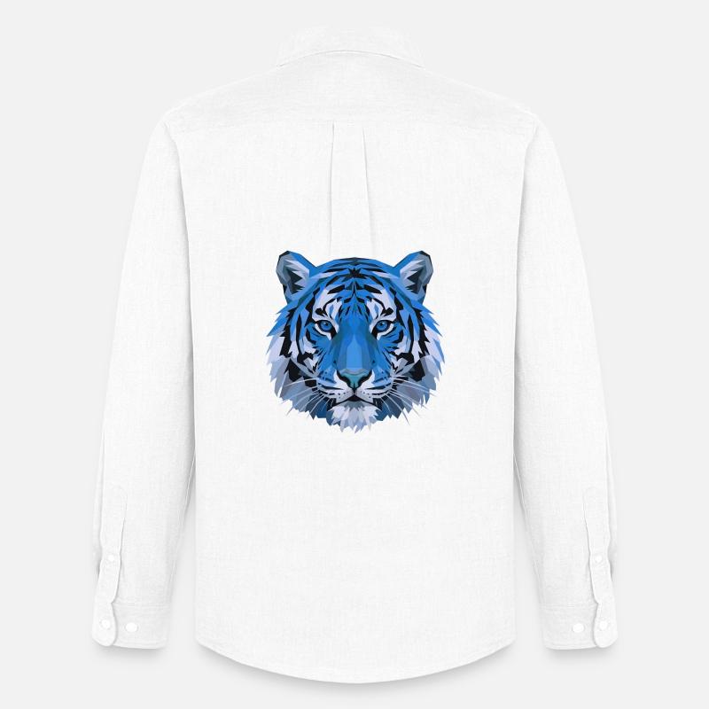 Blauer Polygon-Tiger Kopf - Männer Oxford Hemd von Stanley/Stella - Weiß