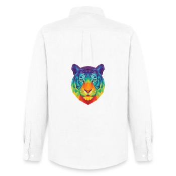 Pop Art géométrique néon bleu Tête de tigre - Chemise Oxford homme Stanley/Stella - blanc - Dos - AI Model Male 185 dark (185cm)
