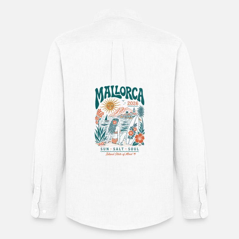 Mallorca Surf Sonnenszeit 2026 - Männer Oxford Hemd von Stanley/Stella - Weiß