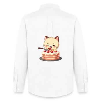 Le chat mange du gâteau - Chemise Oxford homme Stanley/Stella - blanc - Dos - AI Model Male 185 dark (185cm)