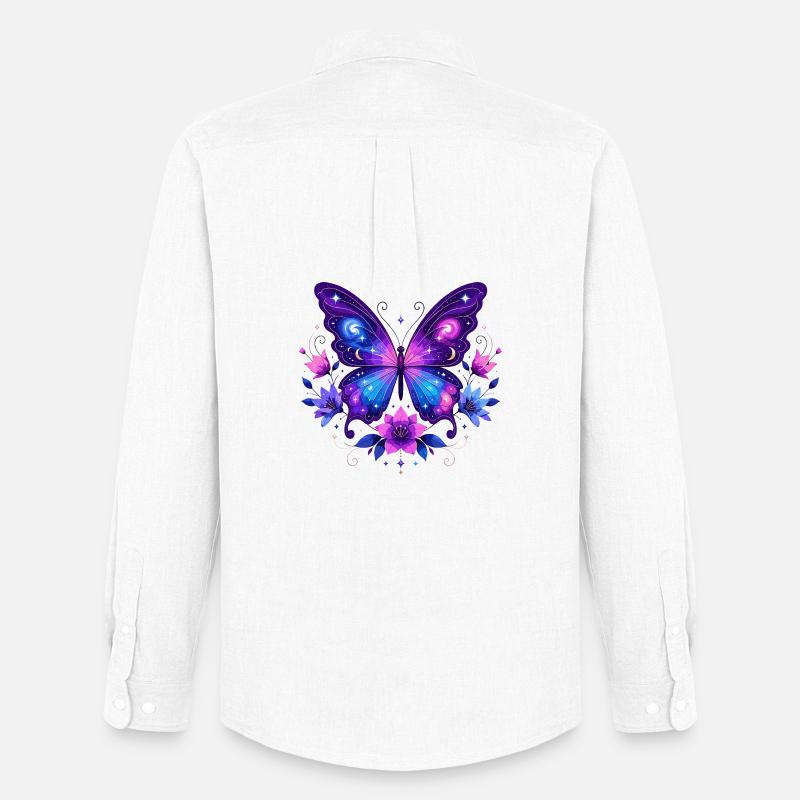 KosmosSchmetterling im Blütenkranz - Männer Oxford Hemd von Stanley/Stella - Weiß