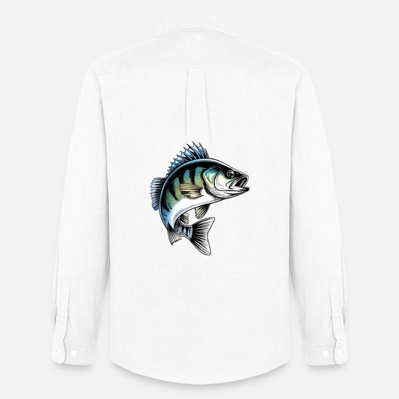 Jumping Perch Dynamic Fish Illustration - Men's Oxford Shirt by Stanley/Stella - white