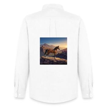 Un cheval Arabe Al Jawf et un paysage - Chemise Oxford homme Stanley/Stella - blanc - Dos - AI Model Male 185 dark (185cm)