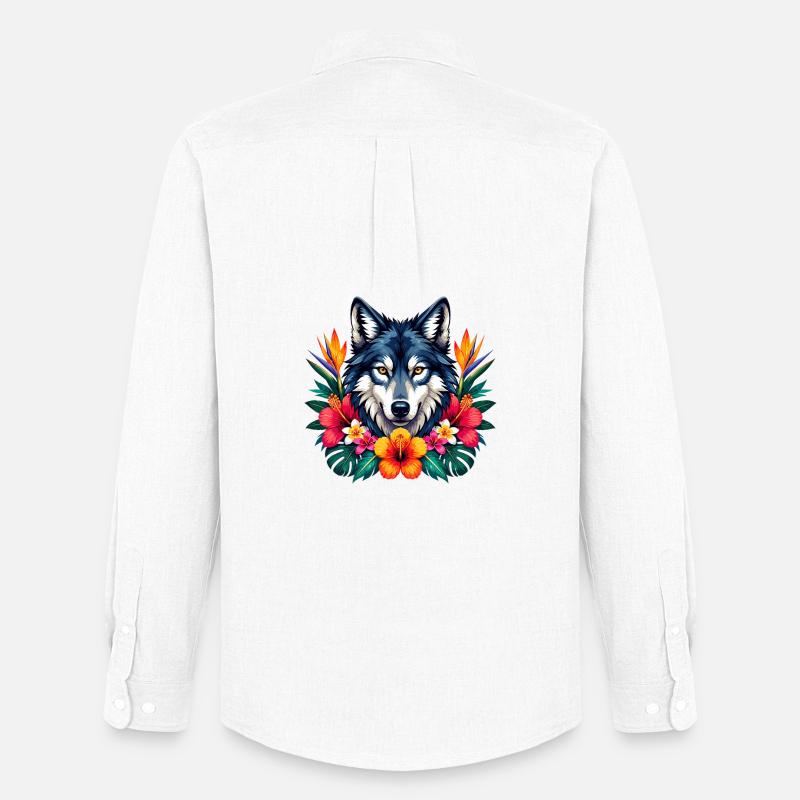 Wolfskopf mit Tropenblumen - Männer Oxford Hemd von Stanley/Stella - Weiß