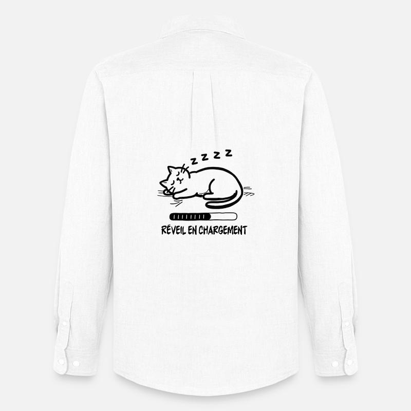 Sleeping cat, alarm clock charging - Men's Oxford Shirt by Stanley/Stella - white