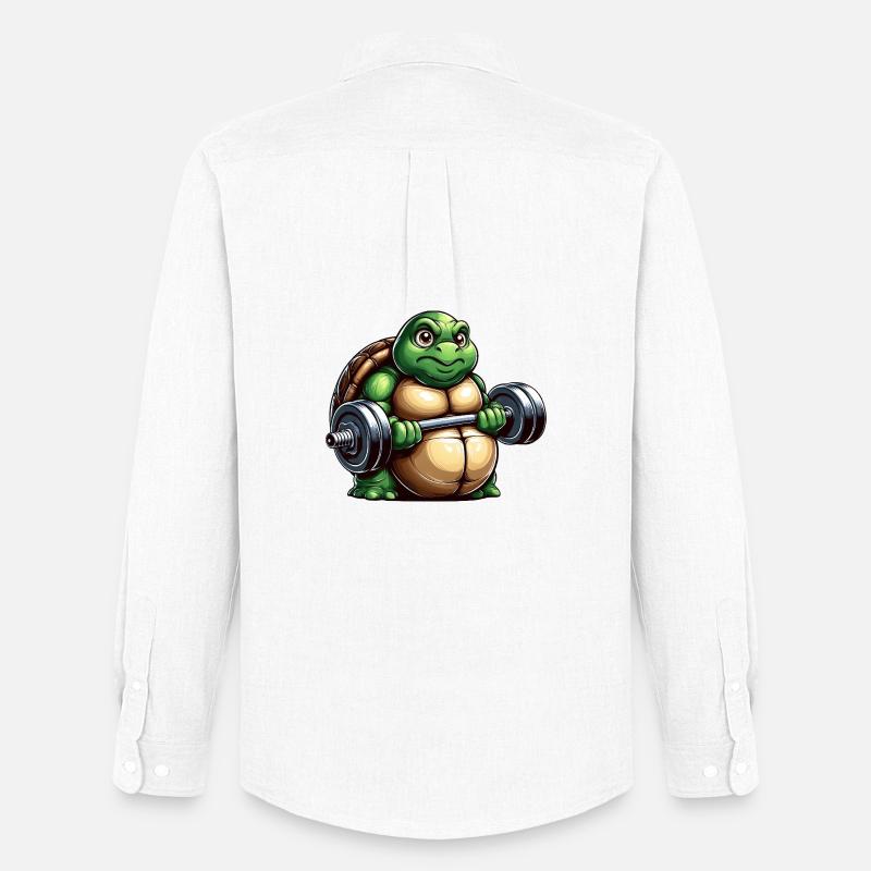 Grim Turtle Dumbbell Training Workout - Men's Oxford Shirt by Stanley/Stella - white
